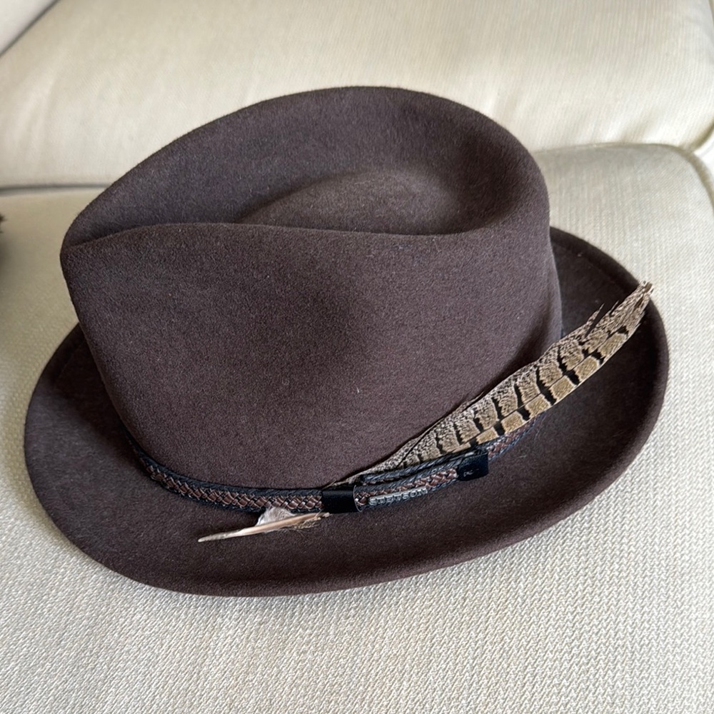 Stetson Brown Fedora Hat with Feather Accent